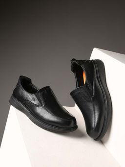 BUCKAROO - Genuine Leather Black Casual Slip-On Shoes for Men | Mens Without Lace Shoes: TREVIQ