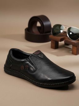 BUCKAROO - Genuine Leather Black Casual Loafer for Men | Mens Slip on Shoes: GLEAM