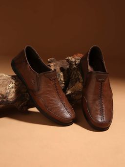 BUCKAROO - Genuine Leather Brown Casual Slip-On Shoes for Men | Mens Without Lace Shoes: CALMO