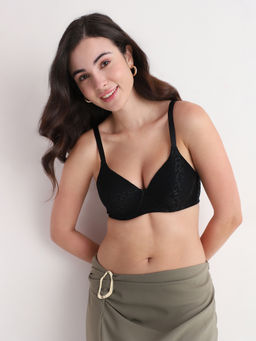 Wacoal - Womens Basics Bliss Padded Wired 3/4Th Cup Everyday Wear Lace Bra - Black