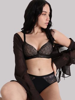 Wacoal - Womens Basics Zoe Lace Padded 3/4Th Cup Comfort Fit T-Shirt Bra - Black