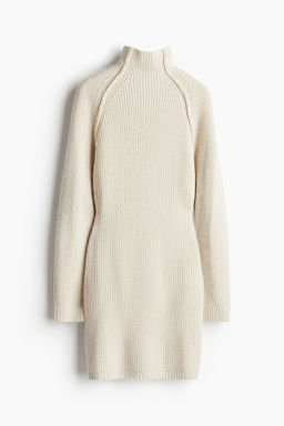 H&M - Women Beige Rib-Knit Turtleneck Dress