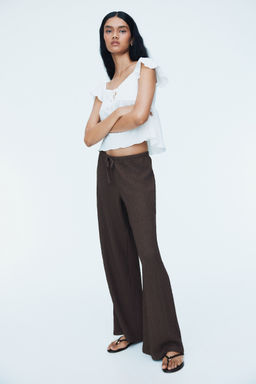 H&M - Women Brown Crinkled Drawstring Trousers