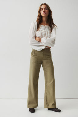 H&M - Women Green Cotton Twill Trousers