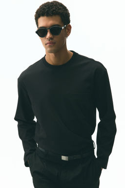 H&M - Men Black Loose Fit Long-Sleeved Jersey Top