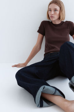 H&M - Women Brown Fitted Cotton T-Shirt