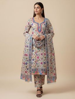 MUFFLY - Multi-Color Kalamkari Woolen Unstitched Dress Material with Stole