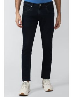 Peter England - Men Black Dark Wash Slim Tapered Jeans