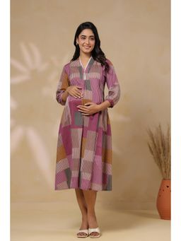 CRAFIQA - Mauve Multi Panelled Cotton Maternity - Nursing Dress