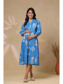 CRAFIQA - Azure Classic Ikat Cotton Maternity - Nursing Dress