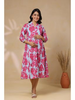 CRAFIQA - Cool Grey Leafy Cotton Maternity - Nursing Dress