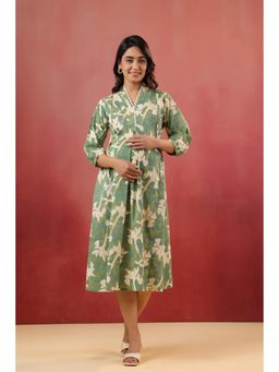 CRAFIQA - Fern Leaf Cotton Maternity - Nursing Dress