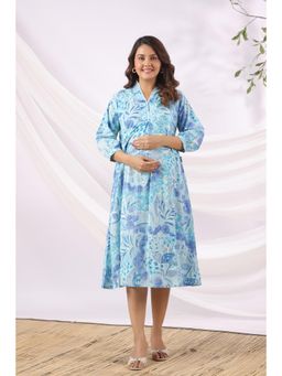CRAFIQA - Ocean Petal Sketch Cotton Maternity - Nursing Dress