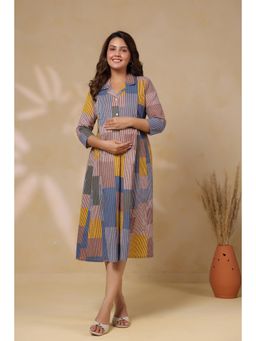 CRAFIQA - Ocean Blue Multi Panelled Cotton Maternity - Nursing Dress