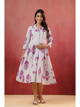 CRAFIQA - French Grey Classic Ikat Cotton Maternity - Nursing Dress