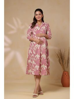 CRAFIQA - Mauve Leaf Cotton Maternity - Nursing Dress