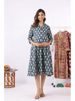 CRAFIQA - Navy Ikat Raindrop Cotton Maternity - Nursing Dress