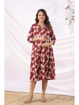 CRAFIQA - Red Blossom Wave Cotton Maternity - Nursing Dress
