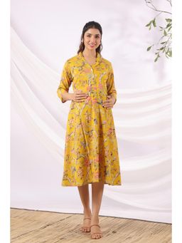 CRAFIQA - Sunrise Flora Birds Cotton Maternity - Nursing Dress