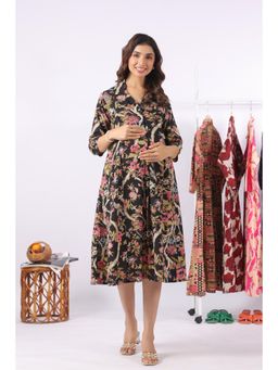 CRAFIQA - Twilight Garden Birds Cotton Maternity - Nursing Dress