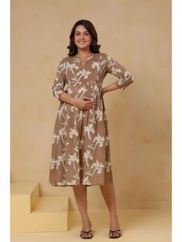 CRAFIQA - Latte Leaf Cotton Maternity - Nursing Dress