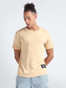 Calvin Klein - Beige Solid Regular Fit Cotton T-Shirt