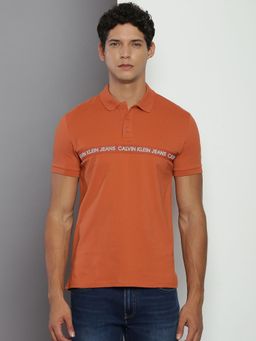 Calvin Klein - Orange Logo Slim Fit Cotton Polo T-Shirt