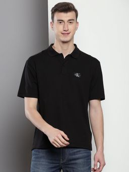Calvin Klein - Black Solid Relaxed Fit Cotton Polo T-Shirt