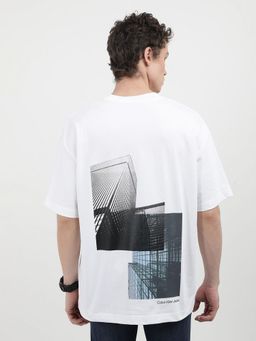 Calvin Klein - White Graphic Oversized Fit Cotton T-Shirt