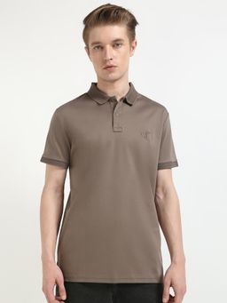 Calvin Klein - Taupe Solid Regular Fit Cotton Polo T-Shirt