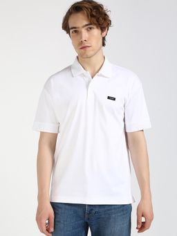 Calvin Klein - White Solid Relaxed Fit Cotton Polo T-Shirt