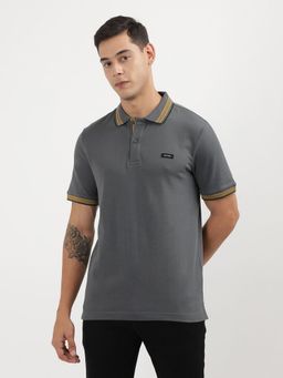 Calvin Klein - Grey Solid Slim Fit Cotton Polo T-Shirt