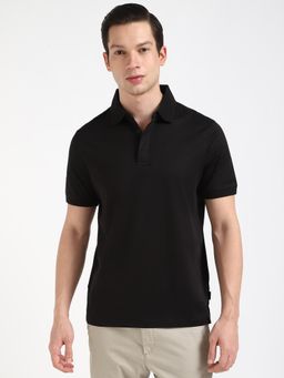 Calvin Klein - Black Solid Regular Fit Cotton Polo T-Shirt
