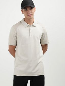 Calvin Klein - Beige Solid Regular Fit Cotton Polo T-Shirt