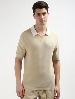 Calvin Klein - Beige Solid Regular Fit Linen Polo T-Shirt