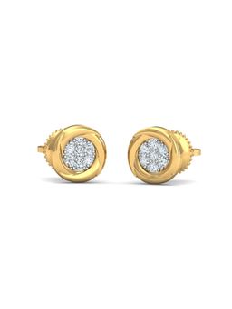 KuberBox - 18K Gold Whirlpool Diamond Stud Earrings for Women-Girls