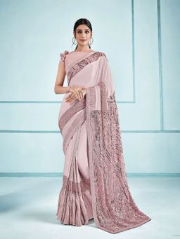 Odette - Pink Lycra Saree with Unstitched Blouse