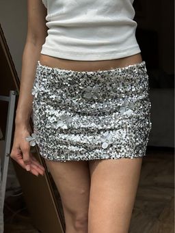 The Clothing Factory - Silver Sequin Mini Skirt