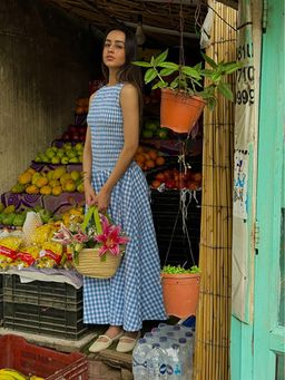 The Clothing Factory - Blue Gingham Smocked Bodice Dress