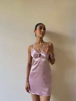The Clothing Factory - Pink Cutout Satin Mini Dress