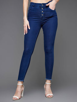 Miss Chase - Women Navy Blue Skinny High Rise Clean Look Stretchable Denim Jeans