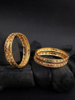 Adwitiya - Set of 4 Gold Plated Stone Studded Traditional Bangles