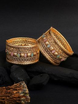 Adwitiya - Women Gold Plated Stone Studded Bangles