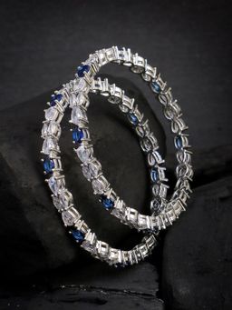 Adwitiya - Women Rhodium-Plated Blue Stone-Studded Bangles