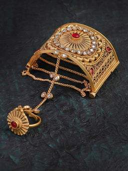 Adwitiya - Gold-Plated Stone-Studded Handcrafted Ring Bracelet