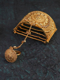 Adwitiya - Gold-Plated Stone-Studded Handcrafted Ring Bracelet