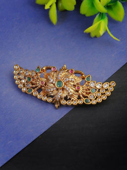 Adwitiya - Women Gold Plated Stone-Studded Flower Design Brooch