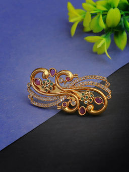 Adwitiya - Women Gold Plated Stone-Studded Peacock Design Brooch