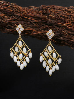 Adwitiya - Women Gold Plated Rice Pearl Tessel Earrings