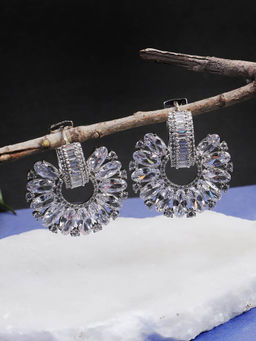 Adwitiya - Women Rhodium Plated Stone Studded Earrings